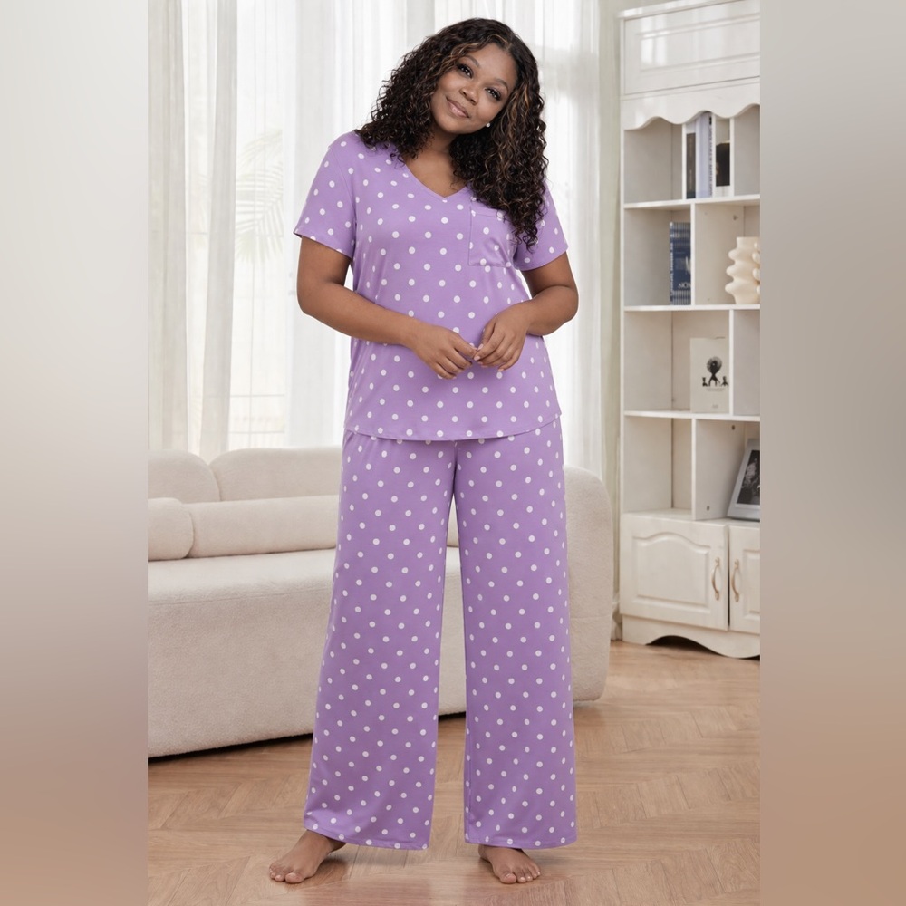 Polka Dot V-Neck Lounge Pajama Set XXLARGE
